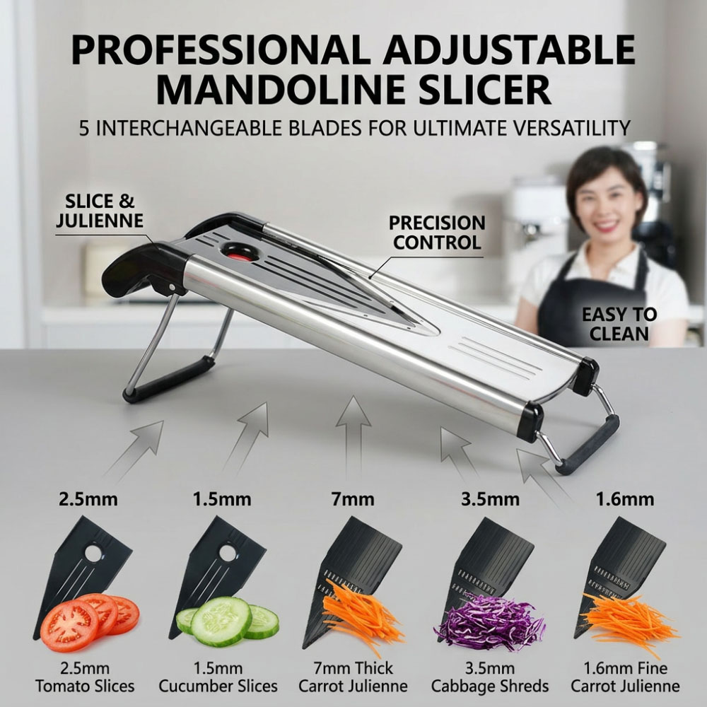 Mandoline Slicer Guard - 스테인리스 스틸 만돌린 슬라이서, 5개의 칼날로